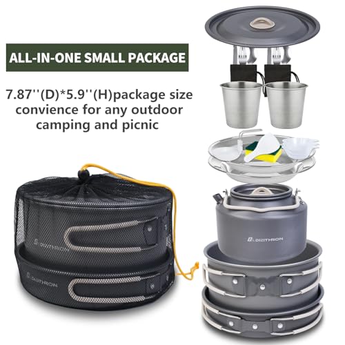 Dinithron 22-Piece Camping Cookware Set Grey, 3.3L Pot & Kettle – Large Capacity
