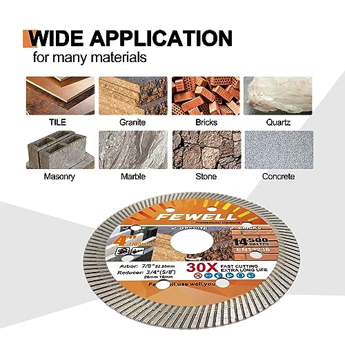 FEWELL 4Inch Diamond Ceramic Saw Blade for Angle Grinder,Spuer Thin Turbo Blade Cutting disc for Porcelain,Ceramic Tile Granite Brick and Concrete 105x10x22.23 mm (3-Packs)