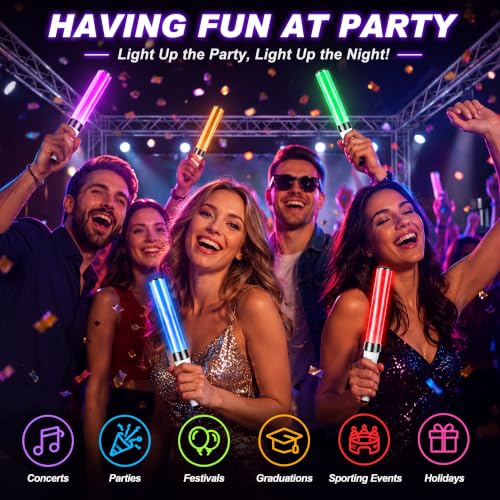 Lewtemi 2-Pack Halloween LED Glow Sticks - 15 Color Reusable Party Lights