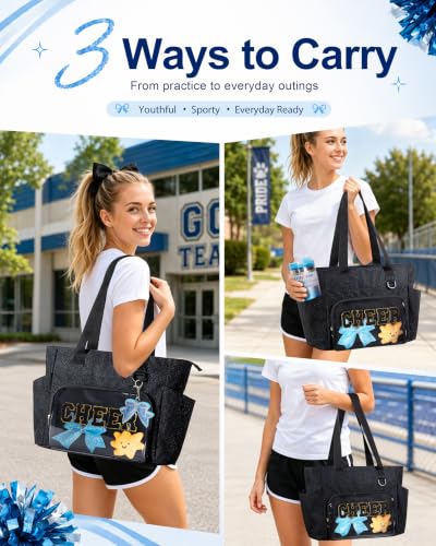 Trahzia Glitter Cheer Tote Bag with 15.6-Inch Laptop Compartment - Large Capacity Sports & Cheerleading Bag
