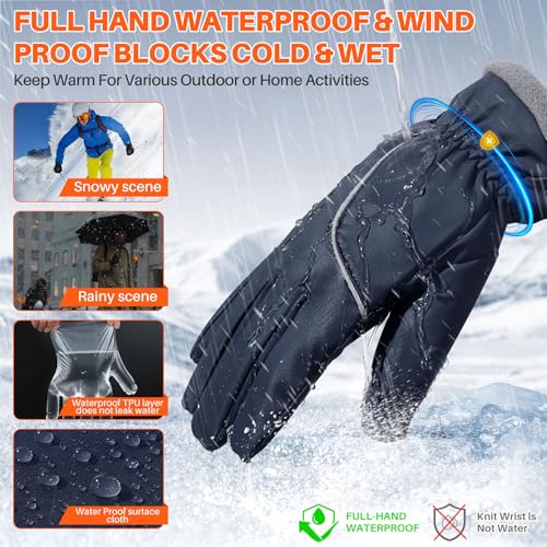 Warm Waterproof Touchscreen Winter Gloves for Men & Women - Navy Blue, Small