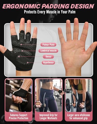 Breathable Workout Gloves - Antislip Weight Lifting Gloves, Pink Backless, Medium
