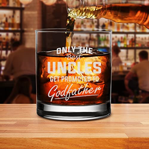 NeeNoNex Only The Best Uncles Get Promoted To Godfather Engraved Whiskey Glass 11 oz - Pregnancy Announcement Gift