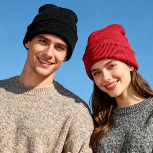 Winter Beanie Hat for Men & Women - Soft Knit Cuffed - Orange