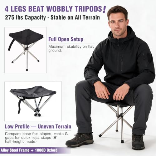 JVZI 1.2lb Ultralight Telescoping Folding Camping Stool - Portable, 275lbs Capacity, Compact for Hiking & Fishing (Variation 1)