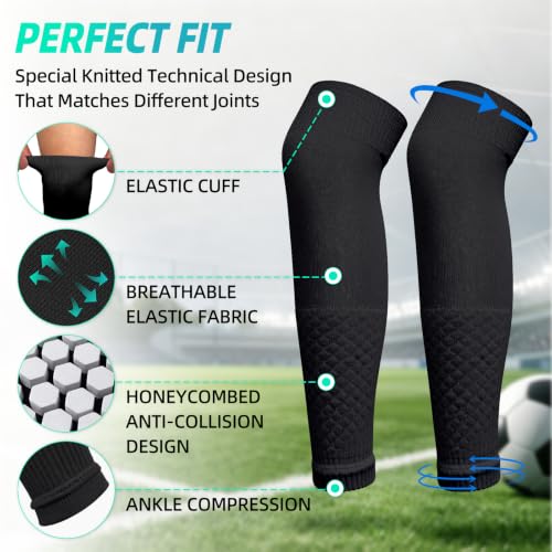 Compression Soccer Leg Sleeves - Shin Guard Sleeves, Medium Black