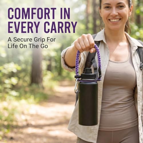 Purple Paracord Water Bottle Handle Strap with Carabiner