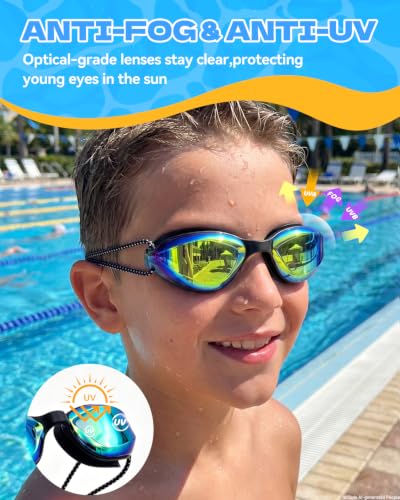 Swim Goggles for Kids - Anti-Fog & Anti-Leak - Black/Gold