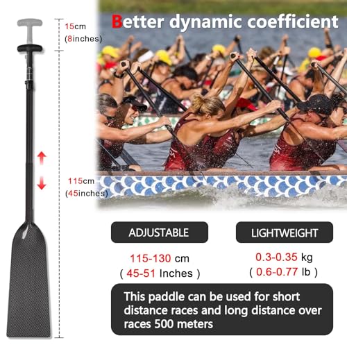 Adjustable Dragon Boat Paddle - Full Carbon Fiber 115-130cm with Bag