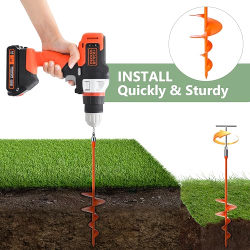 18'' Heavy Duty Ground Anchor Screws - 4 Pack with T-Handle Hex Wrench - Orange