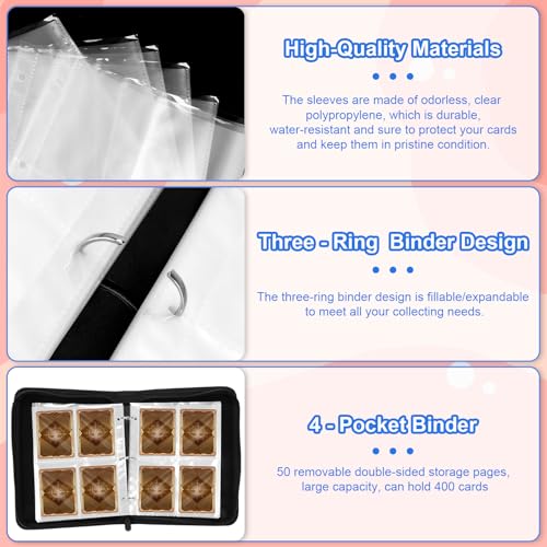 4-Pocket Trading Card Album - 400 Pockets Card Holder - Red Blue