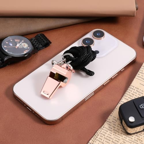 Rose Gold Stainless Steel Whistle with Lanyard - 2 Pack