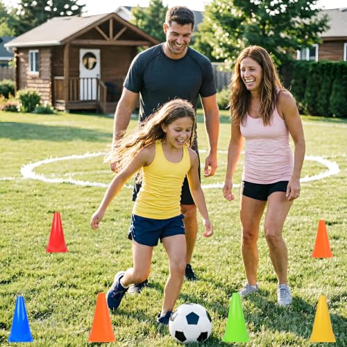 7 Inch Soccer Cones - 25 Pack Agility Training Set - Orange