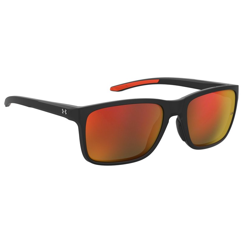 UA Hustle Rectangular Sunglasses, Shiny Black Frame w/ Infrared Mirror Lenses