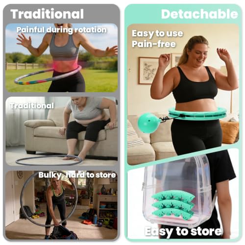 Weighted Hula Fitness Hoop for Adults - 30 Detachable Knots - Cyan