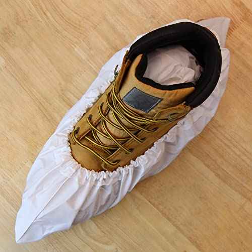 Waterproof Boot and Shoe Covers - Durable, Extra Large, Stretchable Up to Size 14 Work Boot - Dispenser Box Contains 80 Shoe Covers (40 Pair) - White