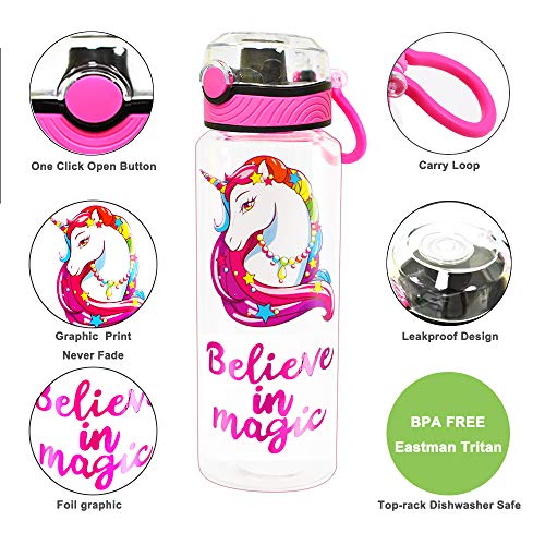 Home Tune Flamingo 32oz BPA-Free Tritan Water Bottle for Kids, Wide Mouth, Flip Lid