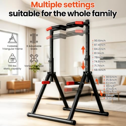 Foldable Power Tower Pull Up Bar - Adjustable Multifunction Station - Black Style 1