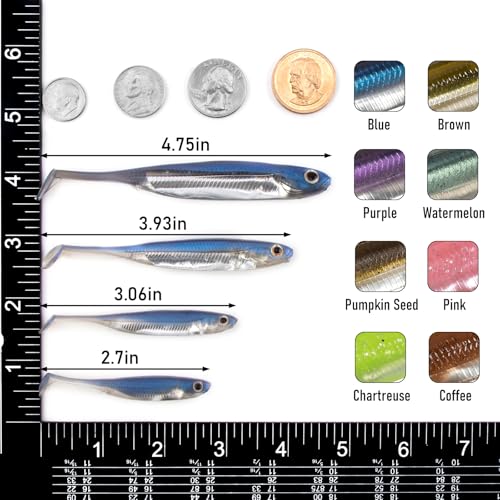 Paddle Tail Swimbaits - Soft Fishing Lures for Bass - Chartreuse, 3.06" 6 Pack
