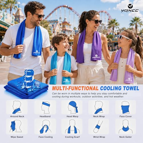 Cooling Towels 4 Pack - Instant Cool Microfiber for Neck & Face - 2 Light Gray & 2 Dark Gray