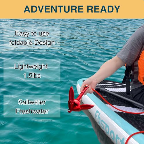 Thorkok 1.5 lb Folding Kayak Anchor Kit with 32 ft Rope - Red
