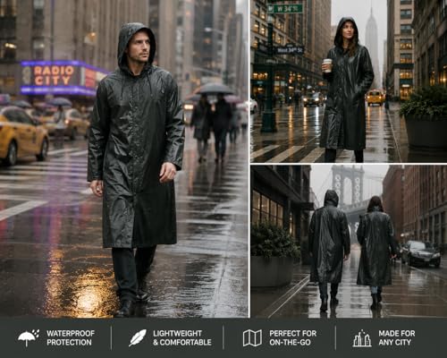 Reusable EVA Rain Poncho for Adults - Lightweight Waterproof - Extra Large