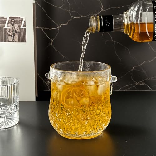Glass Ice Bucket with Handle & Tongs - 1000ml Portable Party Cooler