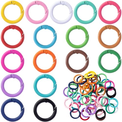 51Pcs Colorful Round Spring O Rings - Key Ring Clips, 17 Colors