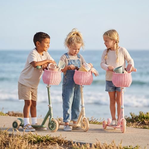 Pink Kids Bike Basket Wicker Bicycle Front Basket for Girls & Boys