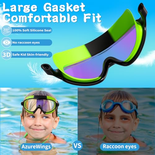 AzureWings Kids Swim Goggles Camouflage Dazzling Blue No Leak Anti-Fog UV Protection 2 Pack