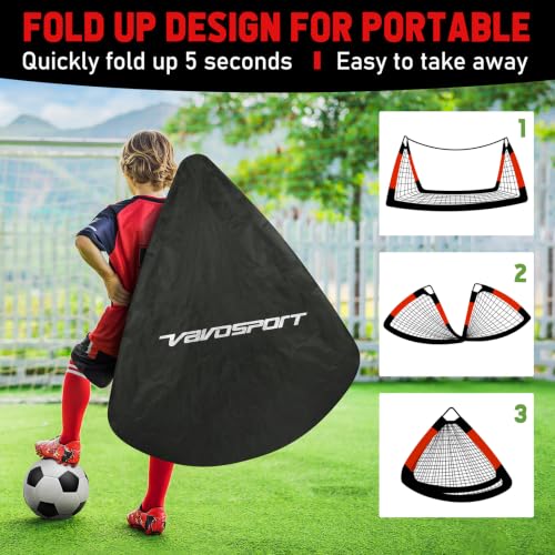 VAVOSPORT Black Red 4x3 ft Kids Soccer Goals - Portable Backyard Set with Ball & Accessories