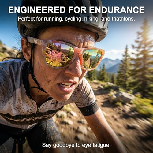 EPHIU Polarized Sports Sunglasses - Mirror Lens Square Frame for Women & Men, No Slip No Bounce Active Eyewear for Running, Beach (Crystal Marble Gold)