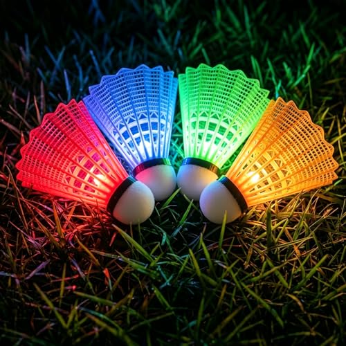 Glow in the Dark LED Badminton Shuttlecocks - 4 Pack Nylon Birdies