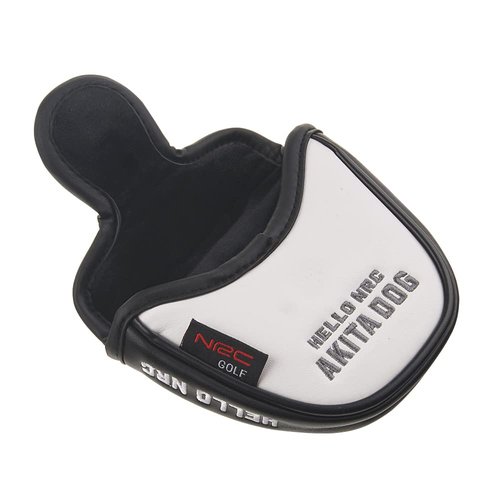 GOOACTION Akita Dog Mallet Putter Cover - Black Cartoon Pattern, Magnetic PU Leather, Heel Shaft Compatibility