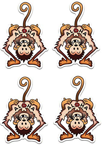Monkey Aloha Hard Hat Stickers - 4 Pack Fun Welding Decals