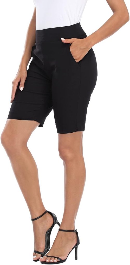 HDE Women's Bermuda Shorts - Mid Rise with Pockets | 10-Inch Inseam for Comfort and Style
