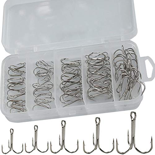 Treble Fishing Hooks Set - 50pcs High Carbon Steel, Size #2 to #10, Silver