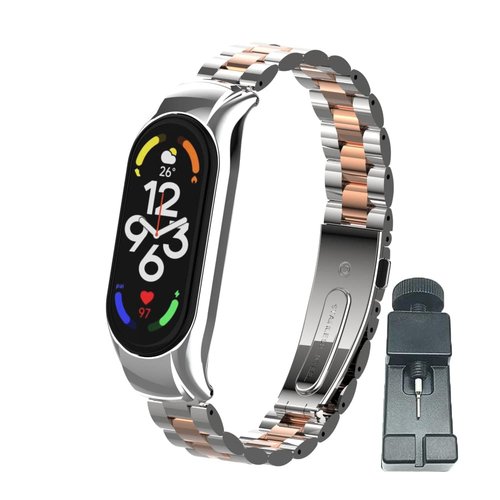 T-BLUER Compatible for Xiaomi Mi Band 7 Bands,Stainless Steel Metal Replacement Band Strap Wristband Accessories for Xiaomi Mi Band 7 Smart Bracelet