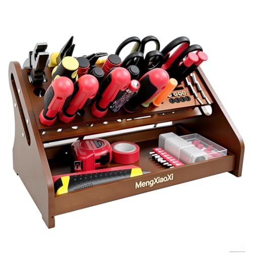 Bamboo Screwdriver Organizer Rack Desktop Hand Tool Stand Repair Tool Storage Holder Small Tool Storage Holder for Desk Top desktop tool organizer Suitable for studios/garages/DIY enthusiasts