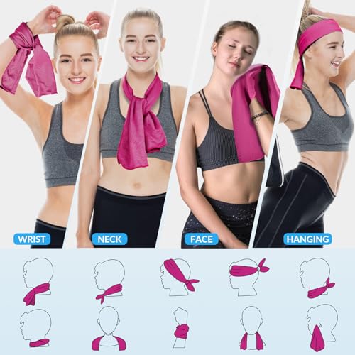 Cooling Towels for Neck & Face - 4 Pack, 40"x12" - Light Blue/Purple/Magenta/Gray