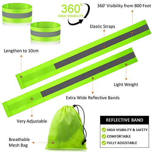 Reflective Running Gear Set - 4 Pcs Adjustable Wristbands