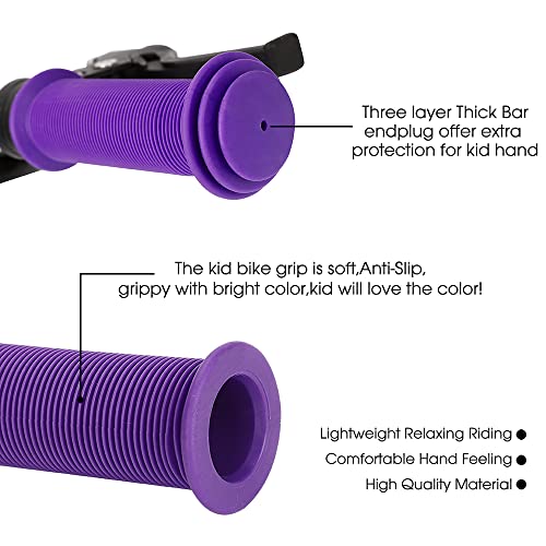 Kids Bike Grips - 105mm TPR Handlebar Grips with Mushroom Pattern - Purple
