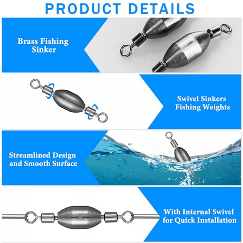 Seenelling 1/8 oz Brass Fishing Sinkers with Swivel - Pack of 20