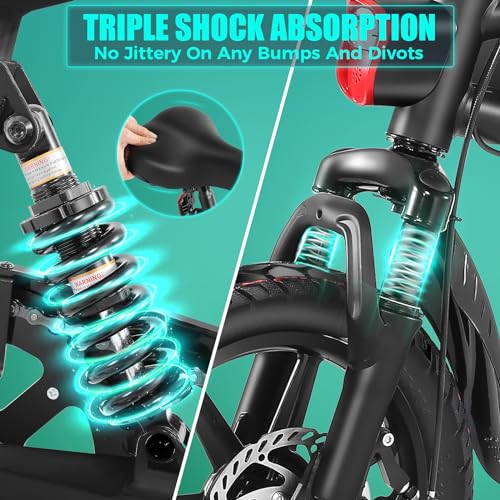 Folding Electric Bike for Adults - 374Wh, 20MPH, 14" Black Ebike