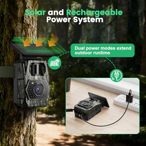 Solar Trail Camera with WiFi & Bluetooth - 4K 64MP Night Vision - Dark Green