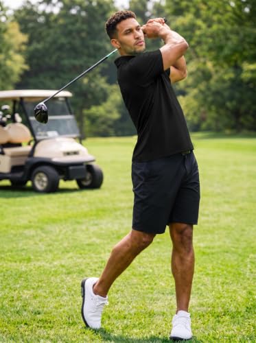 PEGENO Mens Short Sleeve Golf Polo Shirt XX-Large Black Moisture-Wicking Athletic Casual