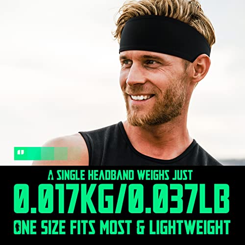 Men's Sweat-Wicking Sport Headbands - Non-Slip, Breathable - Black, Gray & Fluorescent Yellow