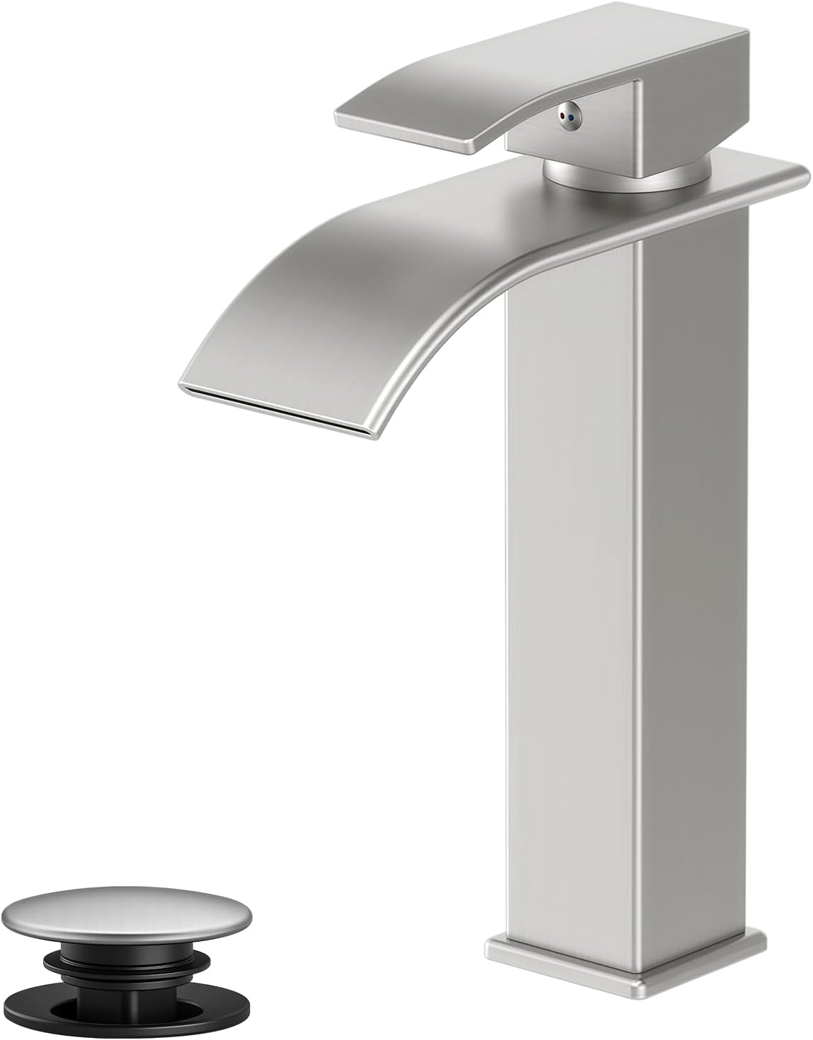 Modern Brushed Gold Bathroom Faucet with Waterfall Spout & Pop-Up Drain - Single Handle Vanity Sink Faucet