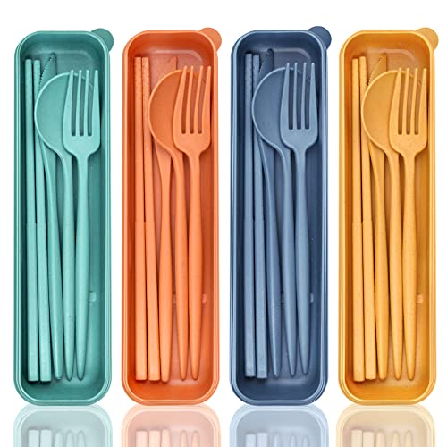 Reusable Travel Utensils Set - 4 Color Portable Cutlery Case