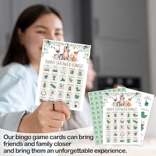 Woodland Baby Shower Bingo Game Set for Adults - 24 Cards, 5x7", Reusable